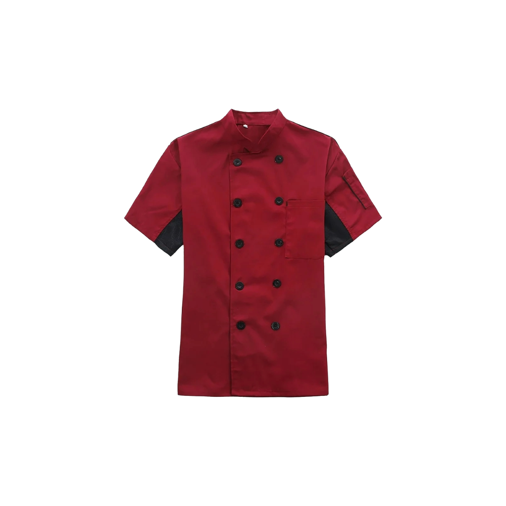 Premium Short Sleeve Chef Coat – Red & Black Contrast