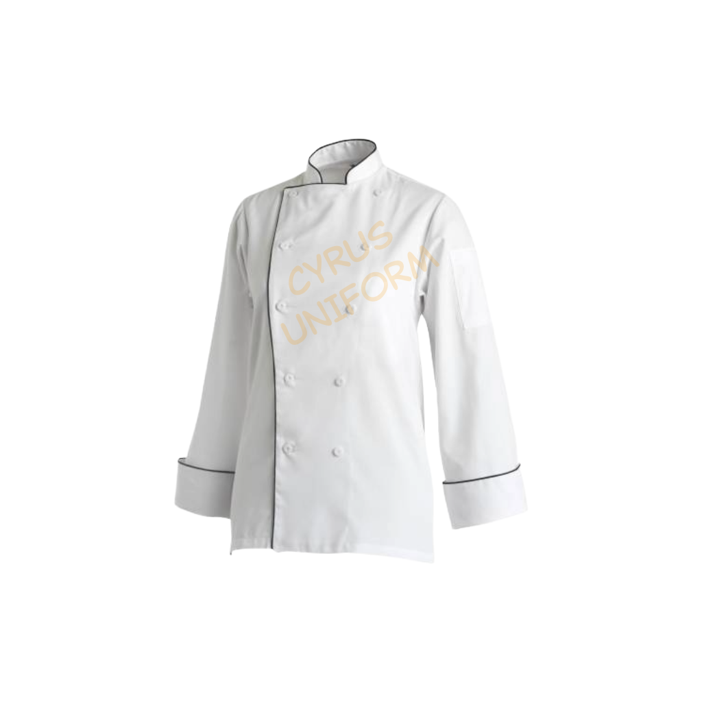 Classic Full Sleeve Chef Coat – White with Contrast Piping